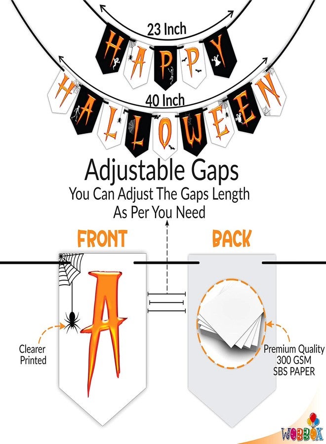 Wobbox Halloween Bunting Banner Horror Doodle Happy Halloween Bunting Banner, Halloweens Decorations Item (Black & White) - Image 3